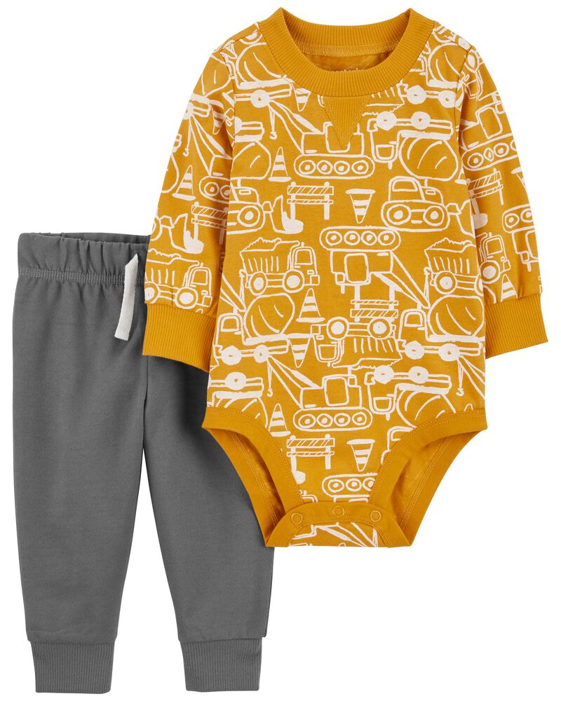 2-Piece Construction Bodysuit Pant Set, image 1 of 3 slides