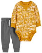 2-Piece Construction Bodysuit Pant Set, image 1 of 3 slides