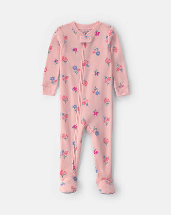 Baby Girl 1-Piece Floral Thermal Snug Fit Footed Pyjama - Pink, 