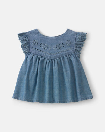 B&eacute;b&eacute; fille - Haut p&eacute;plum en chambray - D&eacute;lav&eacute; moyen, 