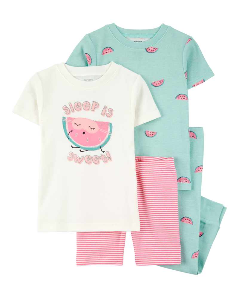 Bébé Pyjama 4 pièces en coton ajusté à melon d’eau, image 1 sur 4 diapositives