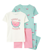 Bébé Pyjama 4 pièces en coton ajusté à melon d’eau, image 1 sur 4 diapositives