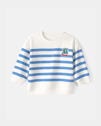 Baby Boy Striped French Terry Pullover Sweatshirt - Blue/White, 