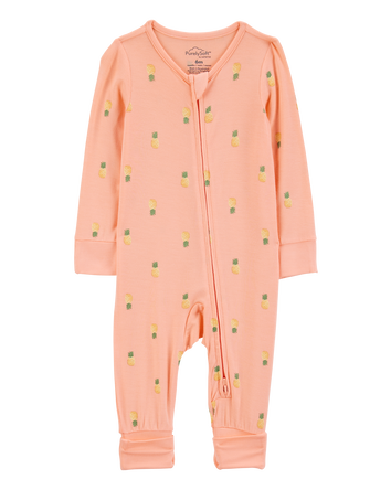 Baby Pineapple Print 2-Way Zip PurelySoft Convertible Foot Sleeper Pyjamas - Coral, 