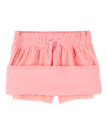 Kid Ribbed Textured Drawstring Skort - Orange, 