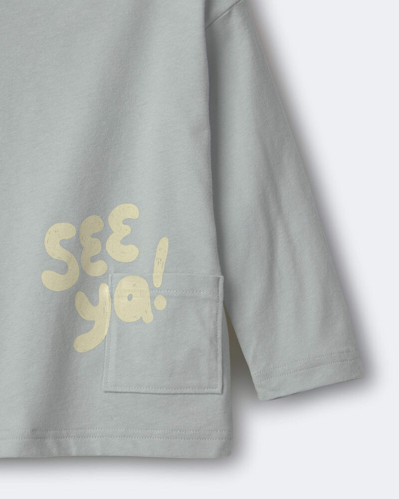 Toddler 'See Ya' Long-Sleeve Pocket Relaxed Graphic Tee - Sage, image 6 of 6 slides