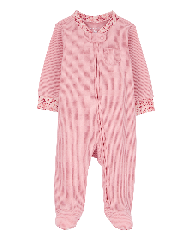 Baby Floral Trim 2-Way Zip Thermal Textured Sleeper Pyjamas, image 1 of 4 slides