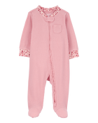 Baby Floral Trim 2-Way Zip Thermal Textured Sleeper Pyjamas, image 1 of 4 slides