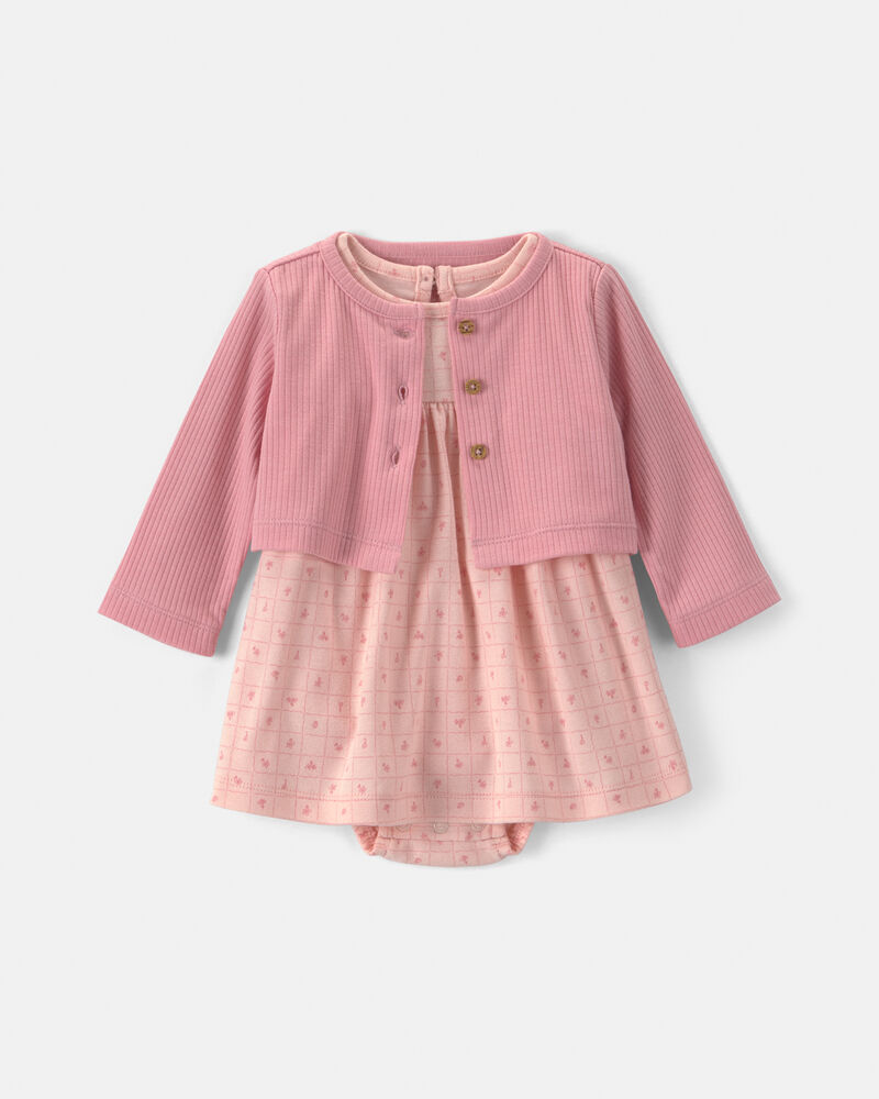 Baby Girl 2-Piece Floral Cardigan Dress Set - Pink, image 1 of 4 slides