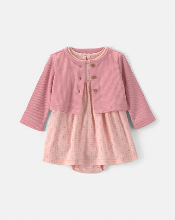 Baby Girl 2-Piece Floral Cardigan Dress Set - Pink, 