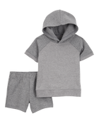 Baby 2-Piece Quilted Hooded Outfit Set - Grey, image 1 of 3 slides