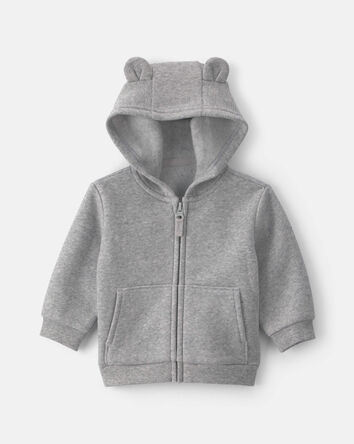 Baby Boy Bear Fleece Zip-Up Hoodie - Grey, 