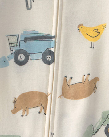 Toddler Boy Farm 100% Cotton 1-Piece Pyjama - Cream, 