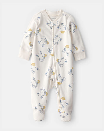 Baby Duck 2-Way Zip 100% Cotton Sleeper - Cream, 