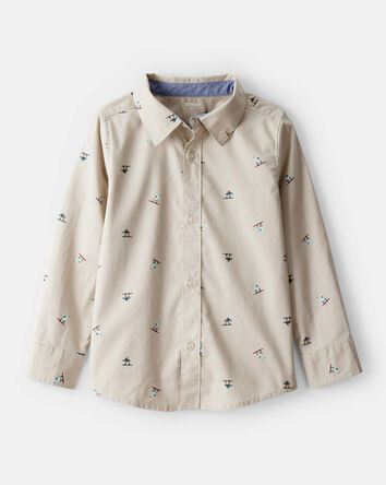 Gar&ccedil;ons - Chemise boutonn&eacute;e &agrave; motif de planche &agrave; neige - Kaki, 