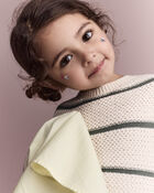Toddler Girl Striped Balloon-Sleeve Sweater - Cream, image 5 of 6 slides