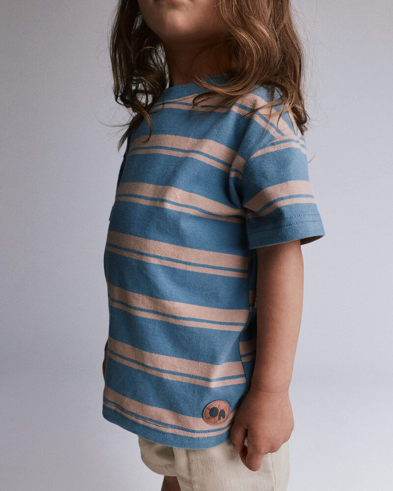 Tout-petit - T-shirt d&eacute;contract&eacute; &agrave; rayures - Bleu ardoise/Brun, image 3 sur 5 diapositives
