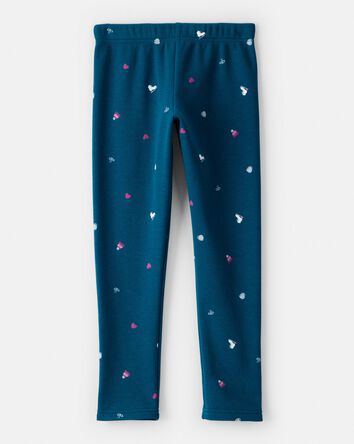 Girls Ice Skate Print Pull-On Stretch Cozy Leggings - Blue, 
