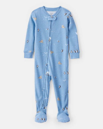 Tout-petit garçon - Pyjama une pièce ajusté en coton à manches longues avec imprimé d’animaux arctiques - Bleu, 