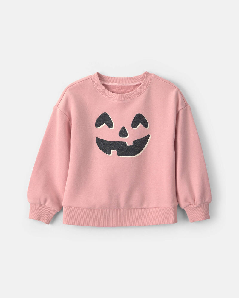 Toddler Girl Pumpkin Halloween French Terry Pullover Sweatshirt - Pink, image 1 of 3 slides