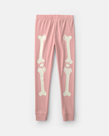 Girls 2-Piece Halloween Skeleton 100% Cotton Snug Fit Pyjama Set - Pink, 