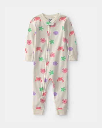 Baby Girl Sea Critters 100% Cotton 1-Piece Pyjama - Cream, 