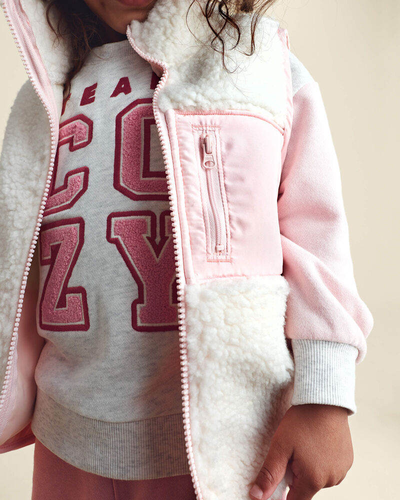 Toute-petite fille - Gilet en molleton teddy - Cr&egrave;me/Rose, image 4 sur 5 diapositives