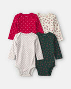 Baby Girl 4-Pack Bow Floral Long-Sleeve Multipack Bodysuits, image 1 of 6 slides