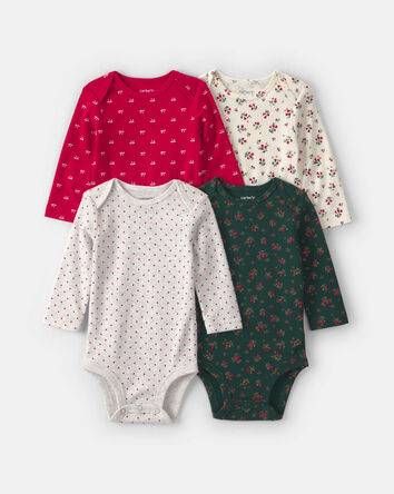 Baby Girl 4-Pack Bow Floral Long-Sleeve Multipack Bodysuits, 