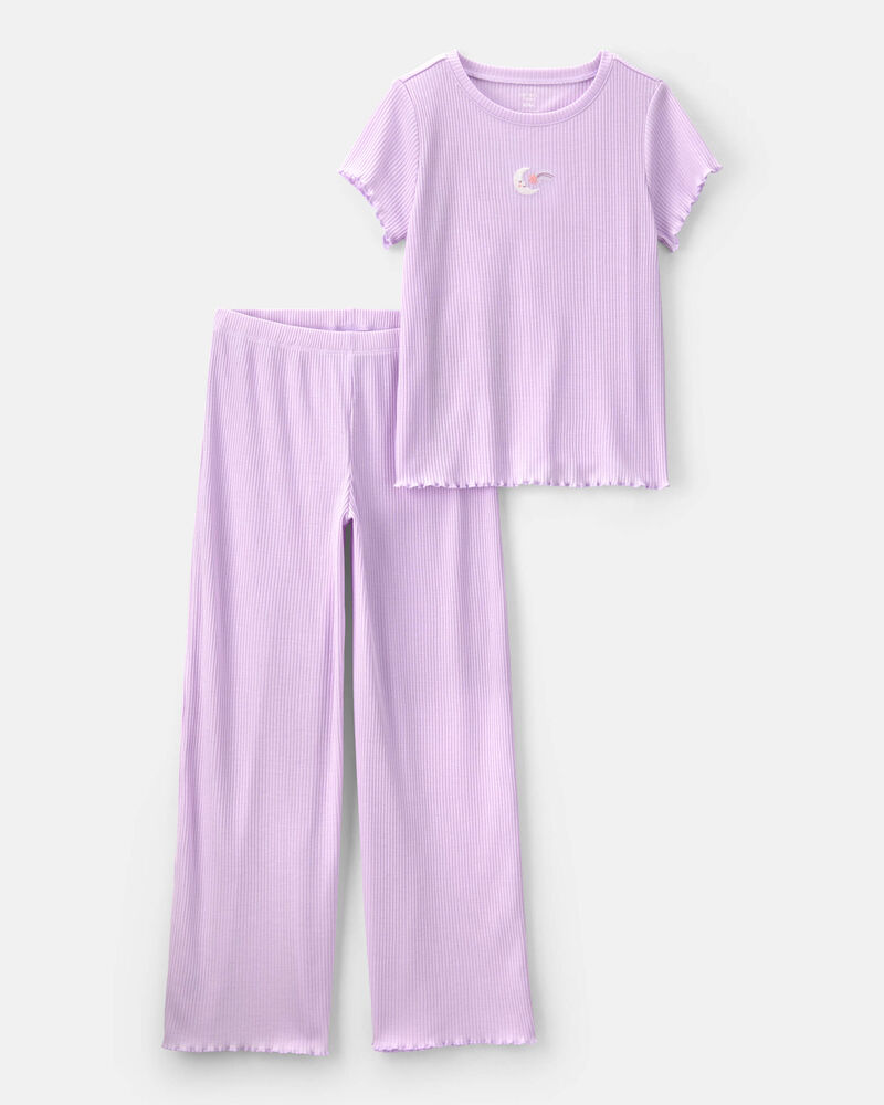 Girls Moon Rib Loose Fit 2-Piece Pyjama Set - Purple, image 1 of 5 slides