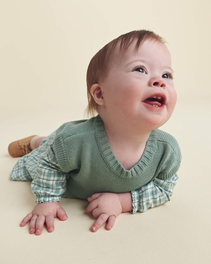 B&eacute;b&eacute; fille - Ensemble 2 pi&egrave;ces robe manches longues en flanelle &ndash; Vert, image 3 sur 6 diapositives