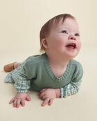 B&eacute;b&eacute; fille - Ensemble 2 pi&egrave;ces robe manches longues en flanelle &ndash; Vert, image 3 sur 6 diapositives