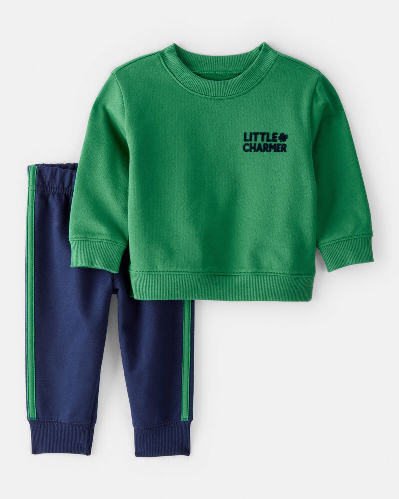 B&eacute;b&eacute; gar&ccedil;on - Ensemble 2 pi&egrave;ces t-shirt &agrave; manches longues et pantalon Charmer de la Saint-Patrick &ndash; Vert, image 1 sur 6 diapositives