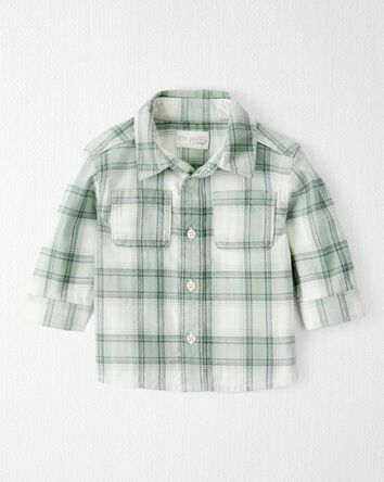 Baby Organic Cotton Herringbone Button-Front Shirt in Plaid, 