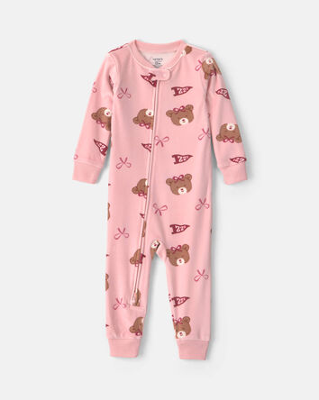 Toddler Girl 1-Piece Bears & Bows DreamPlush Snug Fit Pyjama - Pink, 