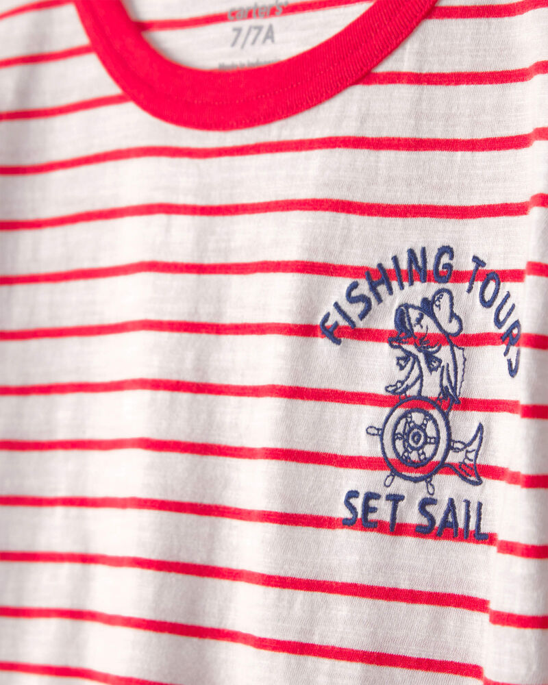 Gar&ccedil;ons - T-shirt &agrave; rayures &agrave; imprim&eacute; nautique - Rouge/Ivoire, image 3 sur 4 diapositives