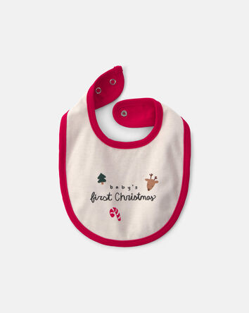 B&eacute;b&eacute; - Bavoir &laquo;Baby&rsquo;s First Christmas&raquo; &ndash; Rouge/Cr&egrave;me, 