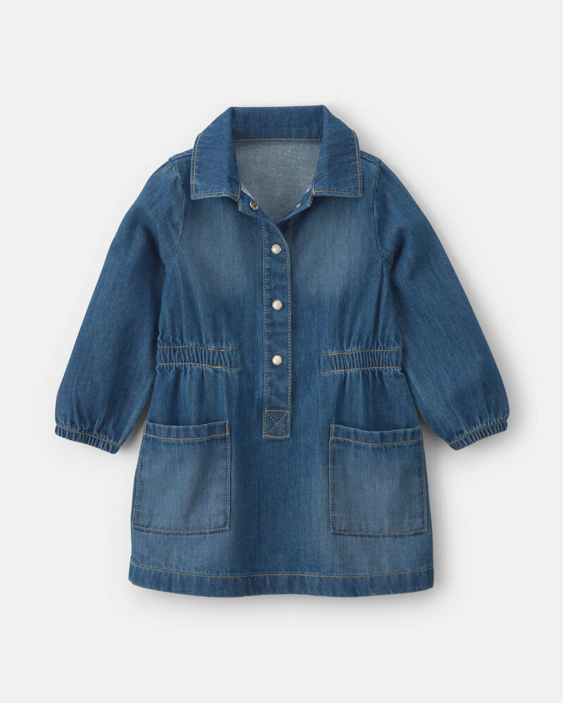 Baby Girl Denim Long-Sleeve Dress - Medium Wash, image 1 of 5 slides