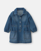 Baby Girl Denim Long-Sleeve Dress - Medium Wash, image 1 of 5 slides