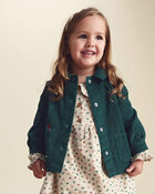 Toddler Girl Flower Embroidered Corduroy Jacket - Green, image 2 of 5 slides