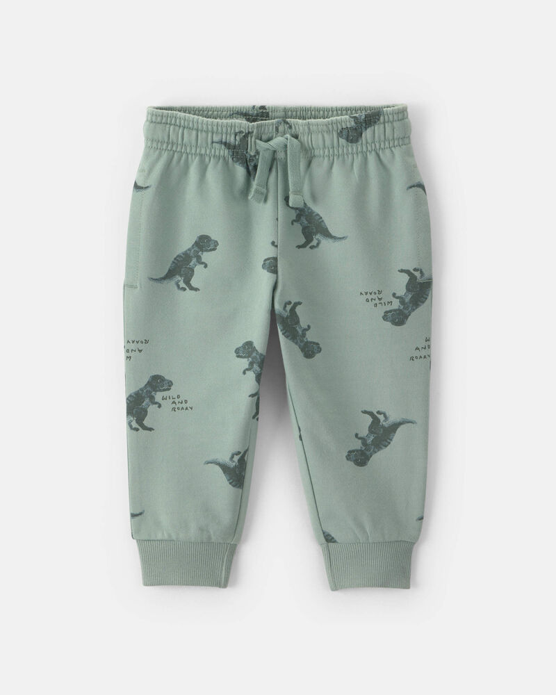 Baby Boy Dinosaur French Terry Jogger - Green, image 1 of 4 slides