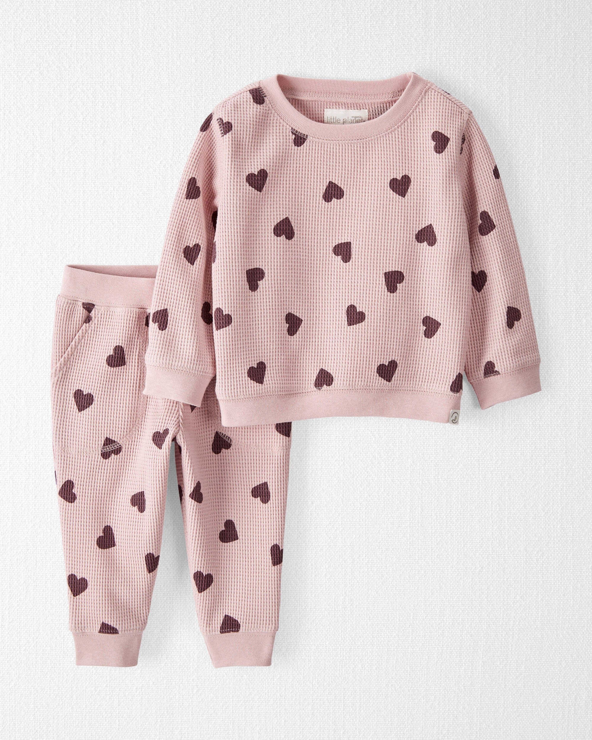 Baby Boys Baby Waffle Knit Set Made with Organic Cotton in Heart Print 12M Little Planet