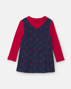 Toute-petit fille - Ensemble 2 pi&egrave;ces manches longues et robe en velours c&ocirc;tel&eacute; &agrave; motif floral &ndash; Bleu marine/Rouge, image 5 sur 5 diapositives