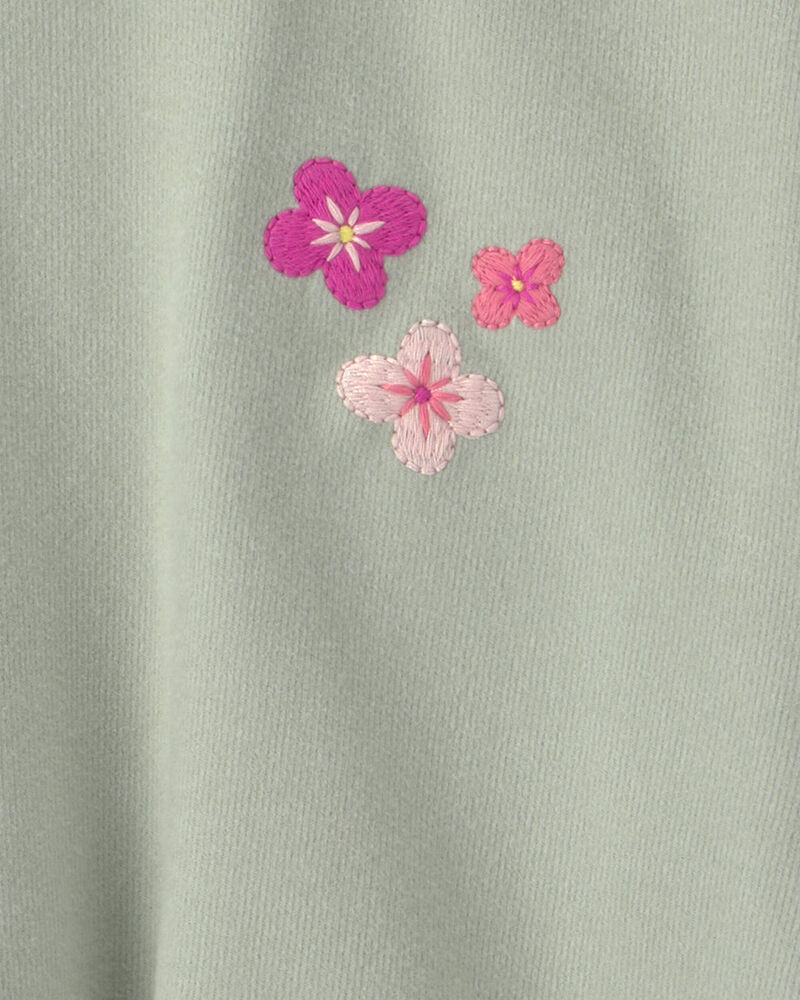 Girls Flower Long-Sleeve Top - Green, image 2 of 3 slides