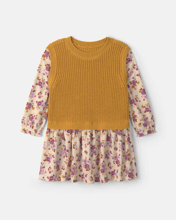 Toute-petit fille - Robe manches longues &agrave; motif floral &ndash; Jaune/Cr&egrave;me, 