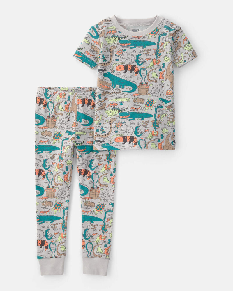 Baby Boy Alligator 100% Cotton Snug Fit 2-Piece Pyjama Set - Grey, image 1 of 5 slides