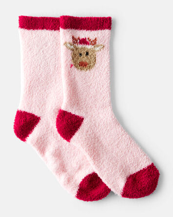Kid Reindeer Crew Socks - Pink, 