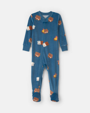 Toddler Boy 1-Piece Smores DreamPlush Snug Fit Footed Pyjama - Navy Blue, 