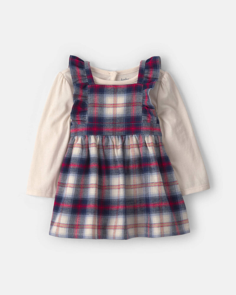 Baby Girl 2-Piece Plaid Flannel Long-Sleeve Dress Set, image 1 of 6 slides