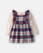 Baby Girl 2-Piece Plaid Flannel Long-Sleeve Dress Set, image 1 of 6 slides